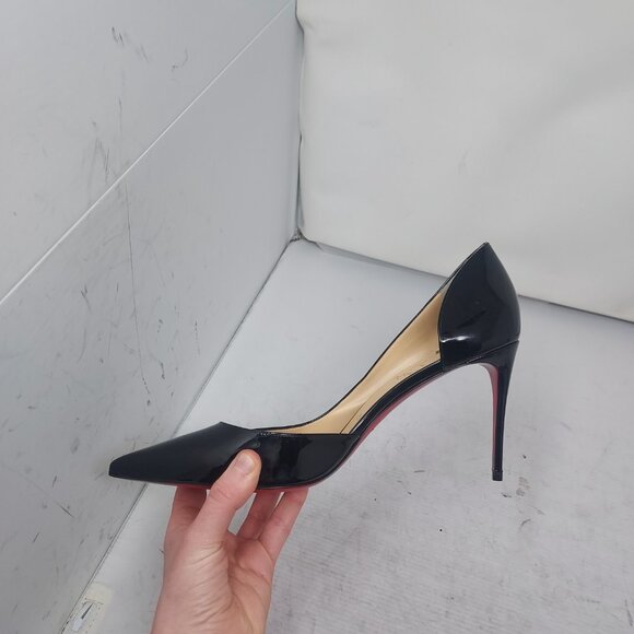Christian Louboutin Patent Black Iriza Leather Half-d'Orsay Pump Heel Shoe - Picture 6 of 13